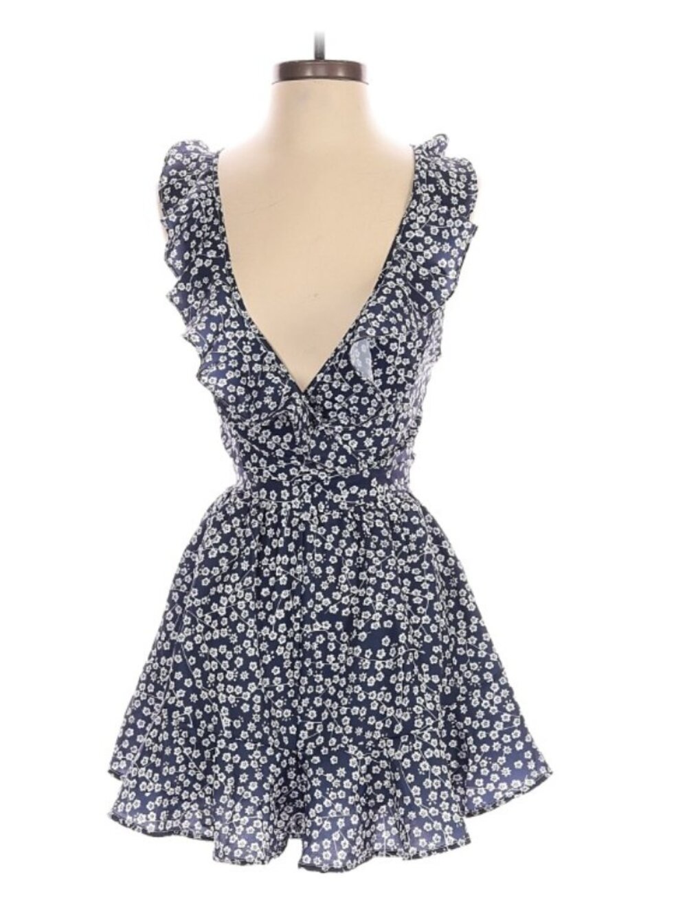 Shein Blue Floral Cutout Mini Dress | Ruffle Strap | Size S